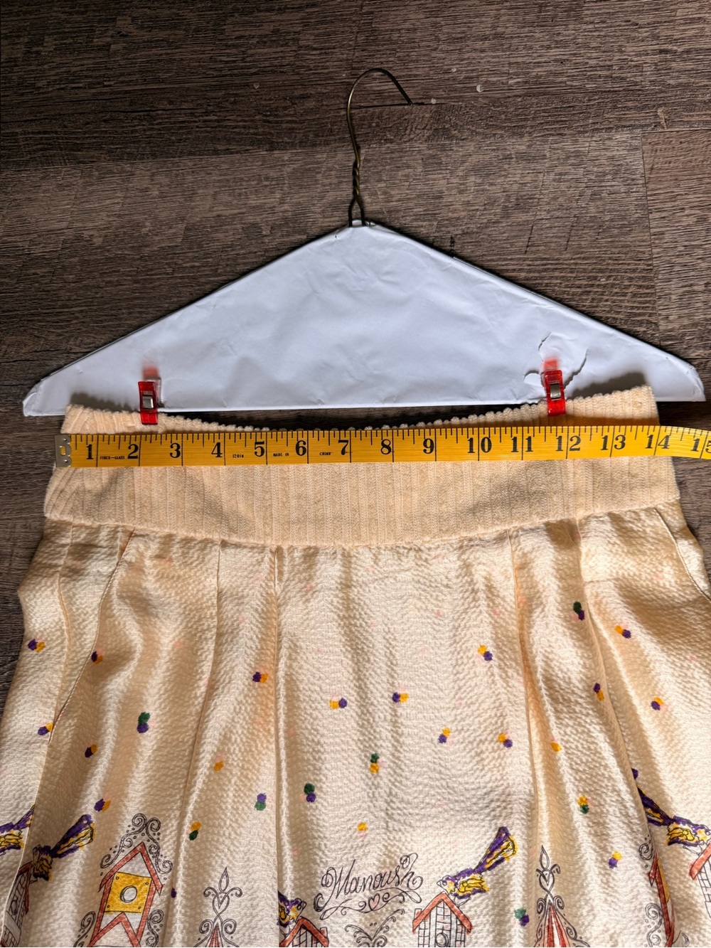 Rare Vintage MANOUSH 100% Silk Bird House Midi Skirt Cottagecore Whimsical Sz6 - Picture 6 of 12